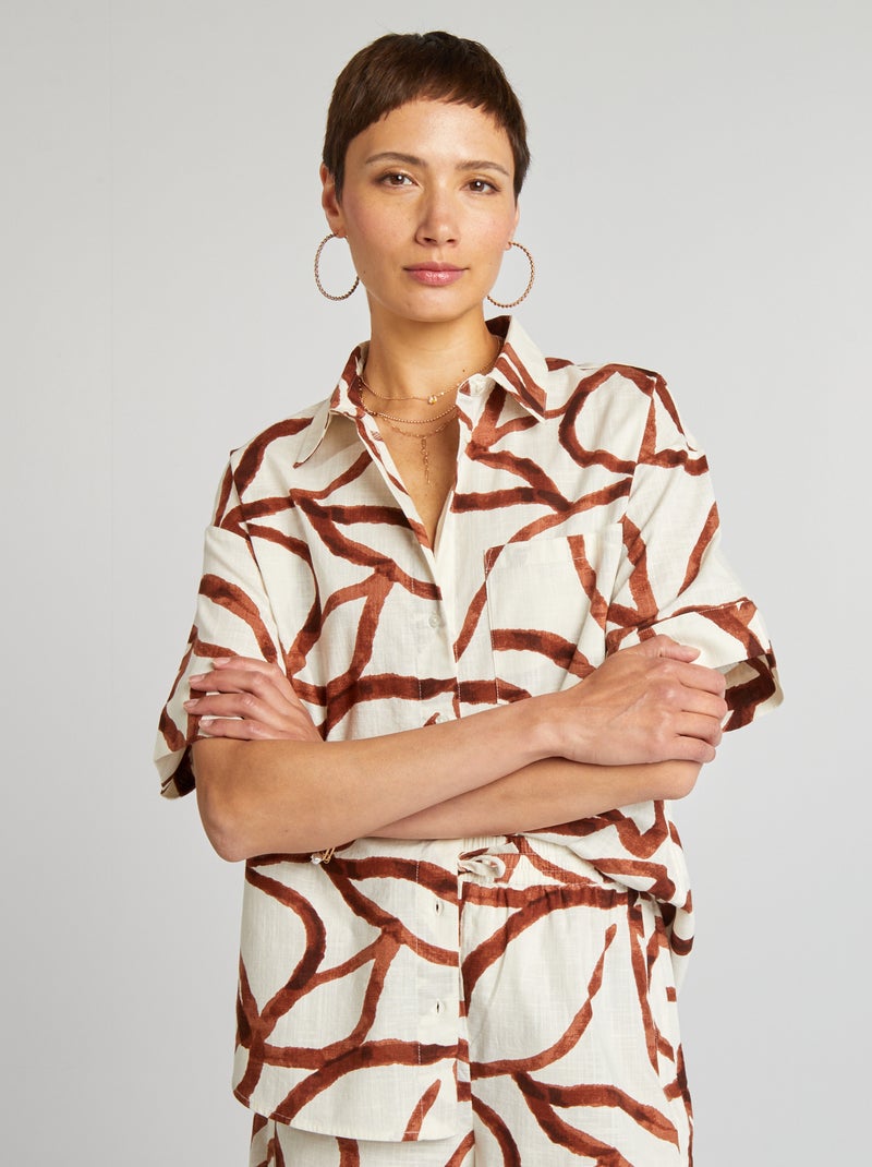 Camisa larga estampada MARROM - Kiabi