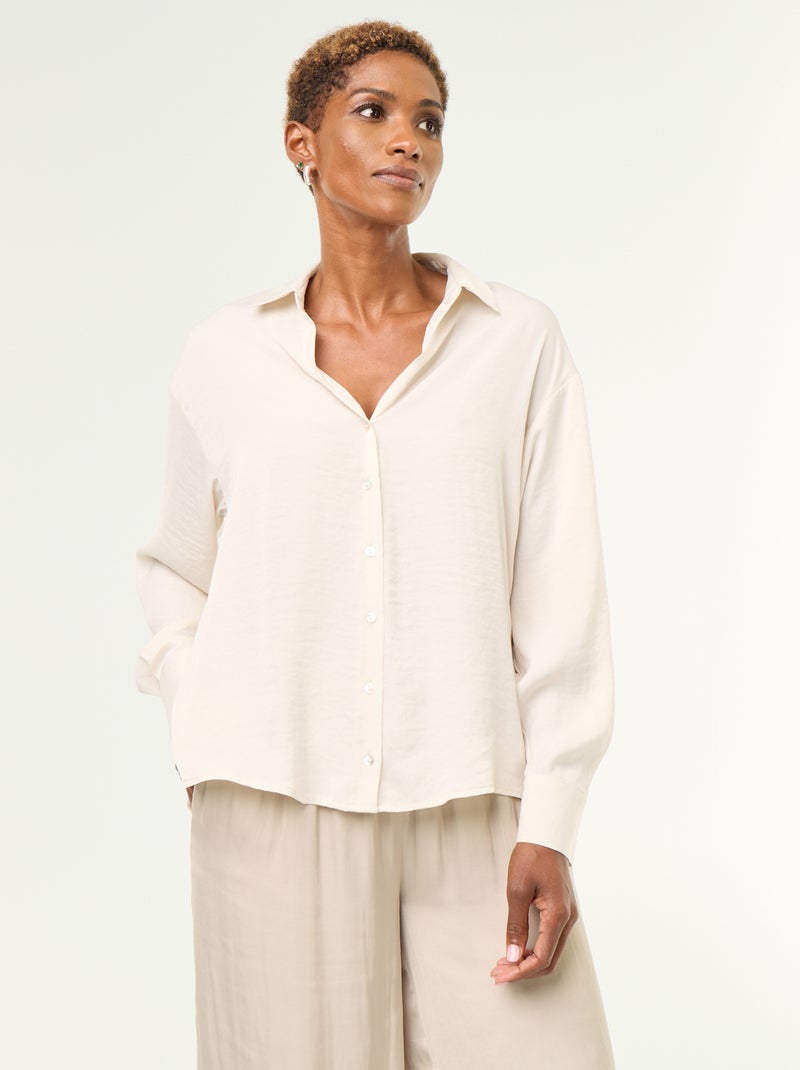 Camisa lisa acetinada Bege - Kiabi