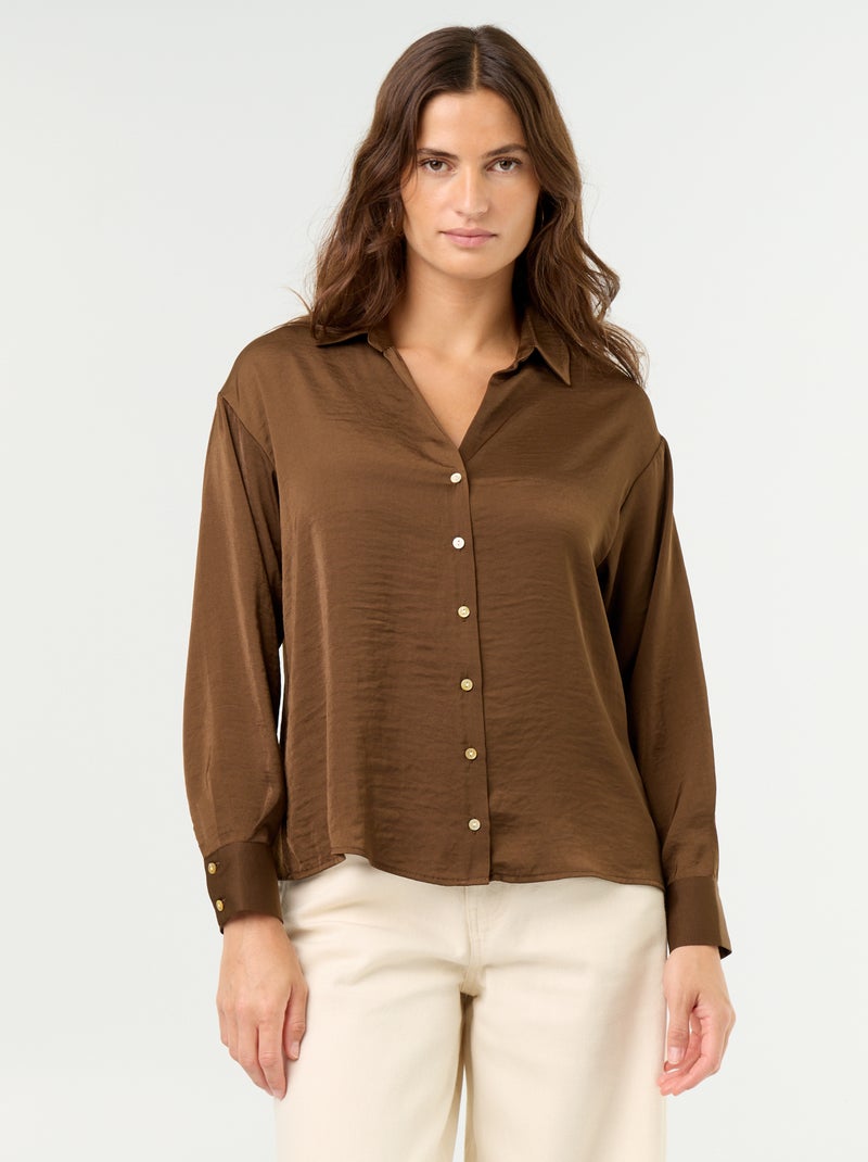 Camisa lisa acetinada Castanho - Kiabi