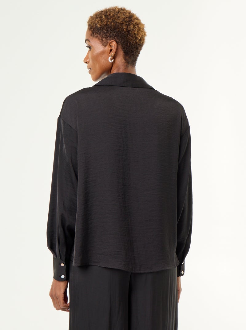 Camisa lisa acetinada Preto - Kiabi