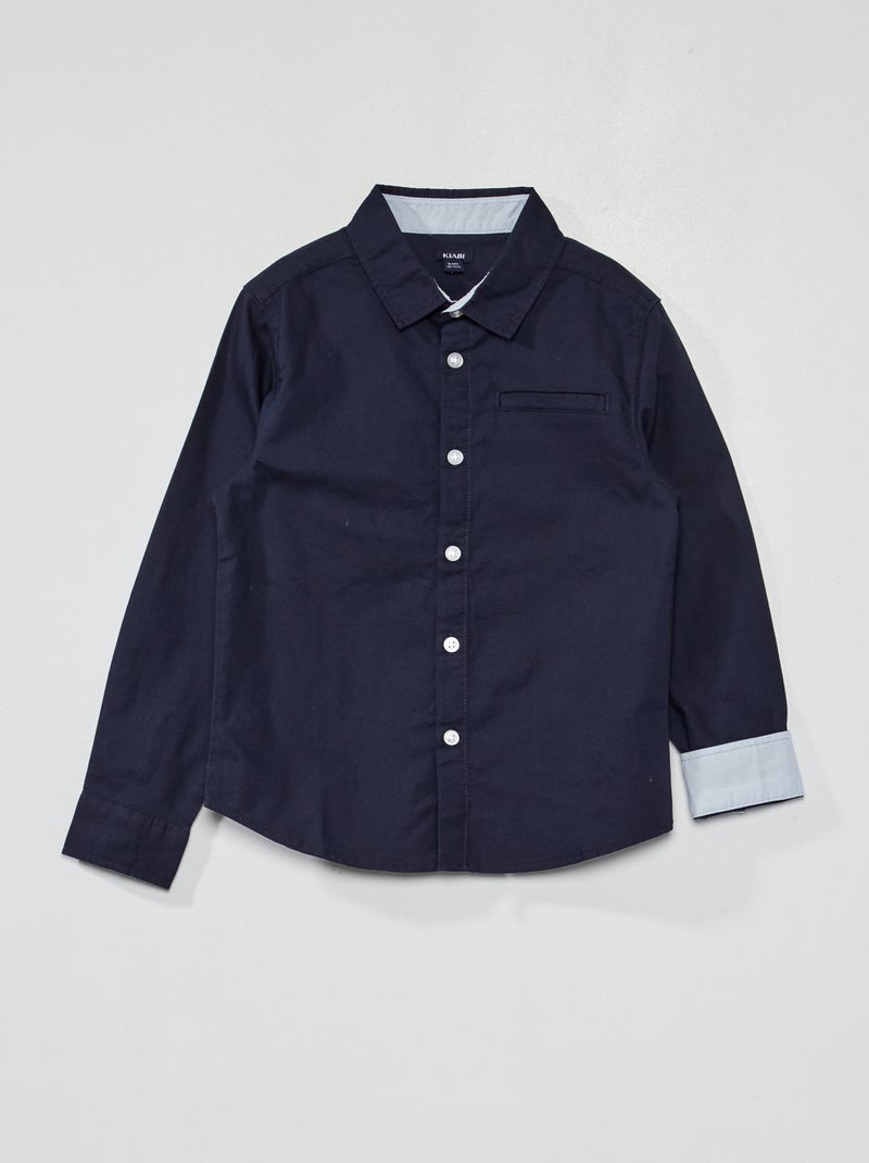 Camisa lisa com corte a direito Azul Marinho - Kiabi