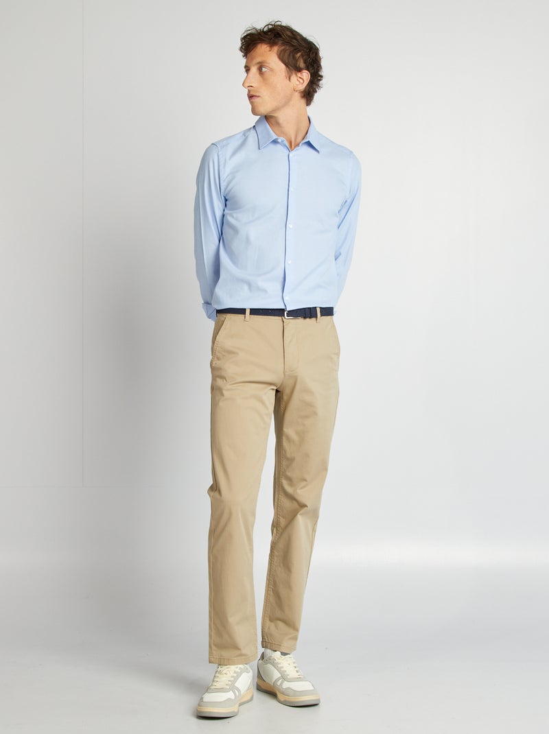 Camisa lisa com corte a direito AZUL - Kiabi