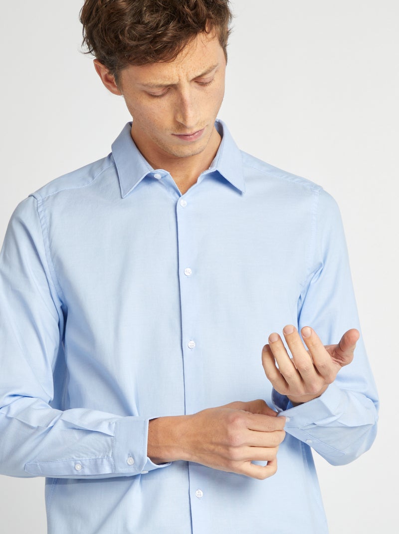 Camisa lisa com corte a direito AZUL - Kiabi