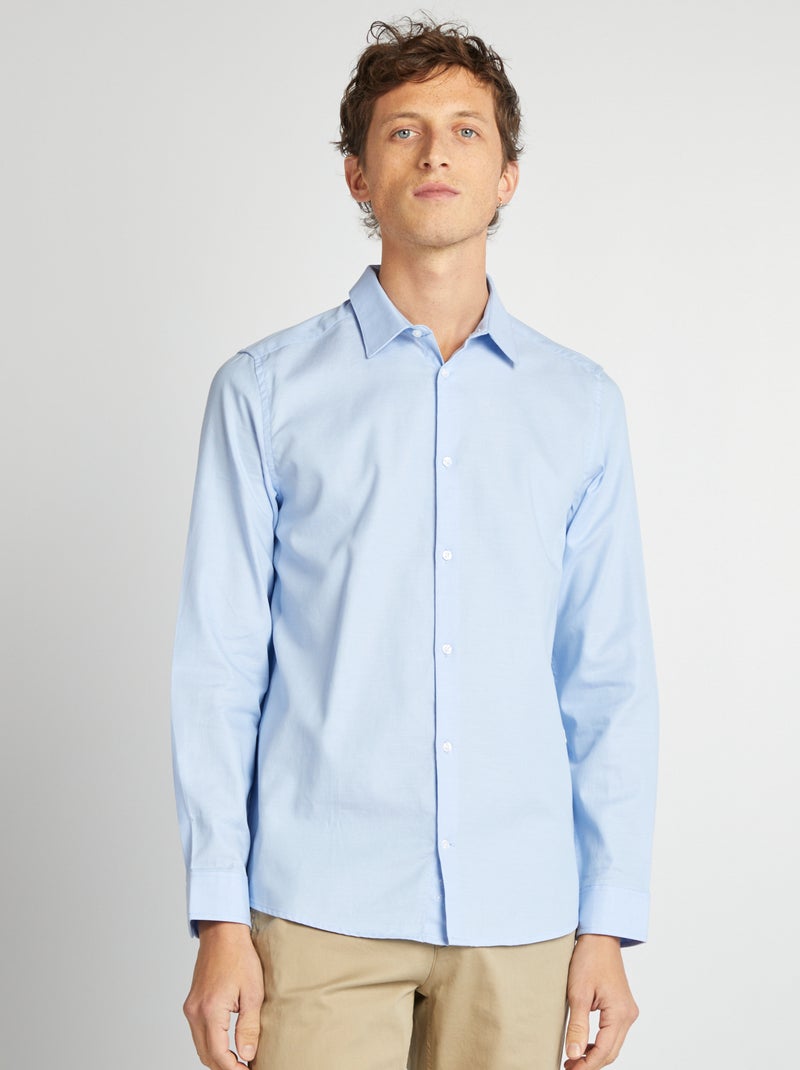 Camisa lisa com corte a direito AZUL - Kiabi