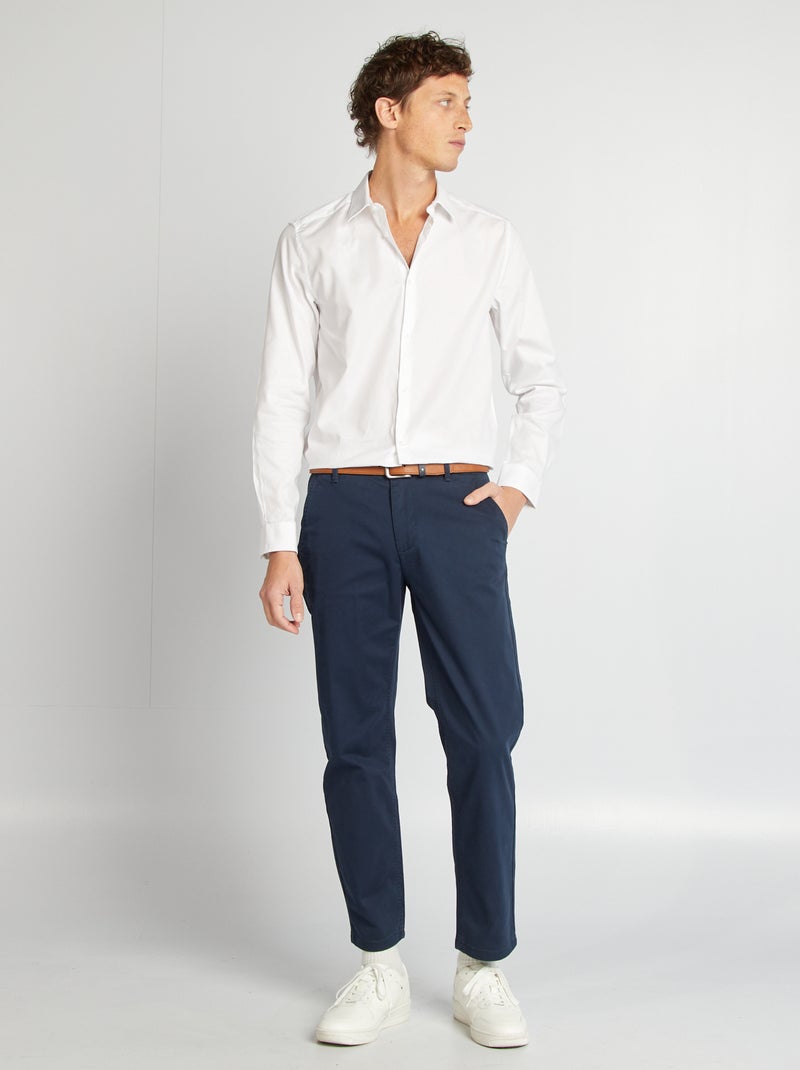 Camisa lisa com corte a direito Branco - Kiabi