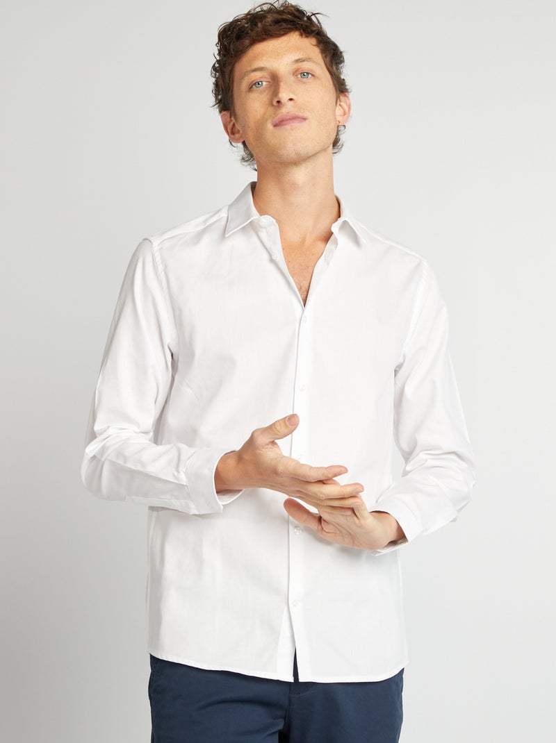 Camisa lisa com corte a direito Branco - Kiabi