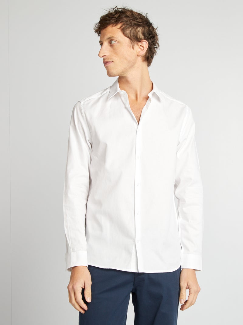 Camisa lisa com corte a direito Branco - Kiabi