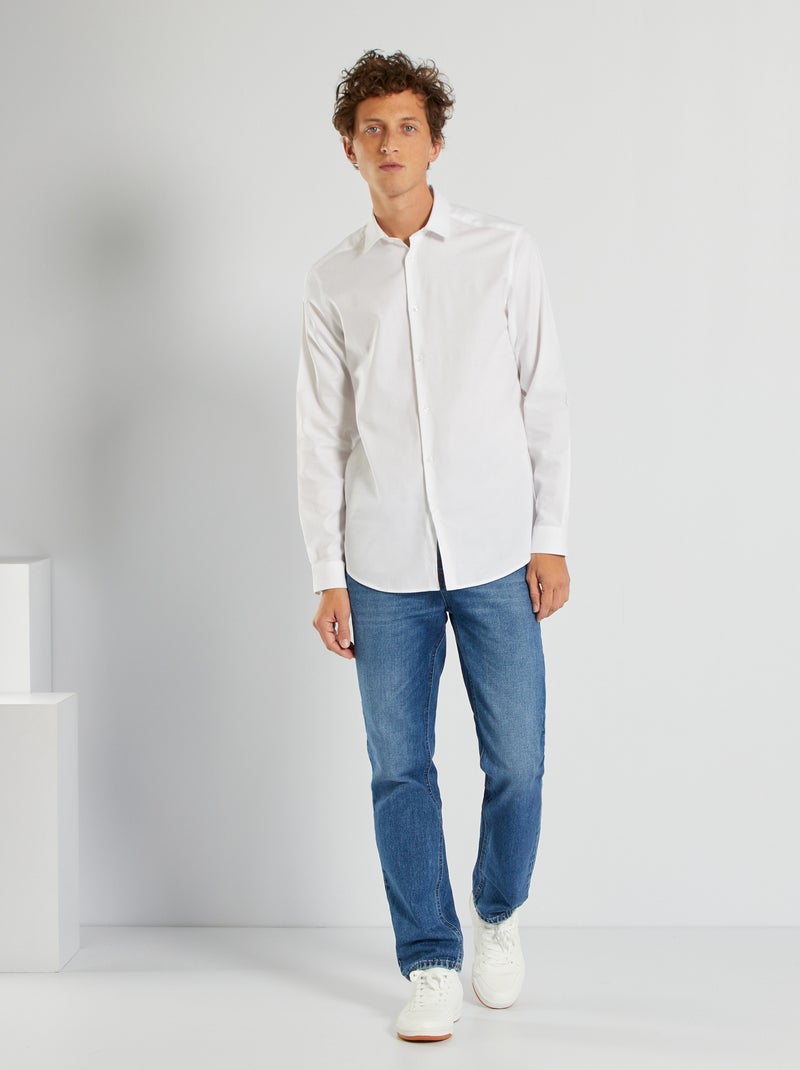 Camisa lisa com corte a direito Branco - Kiabi