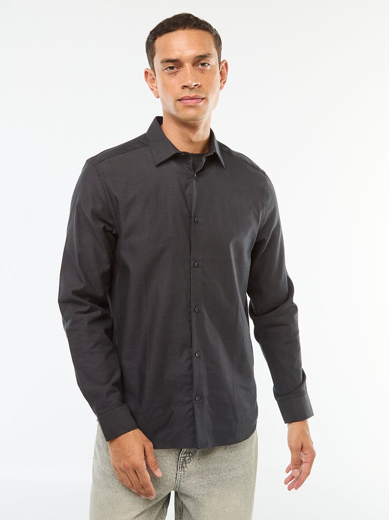Camisa lisa com corte a direito Preto - Kiabi