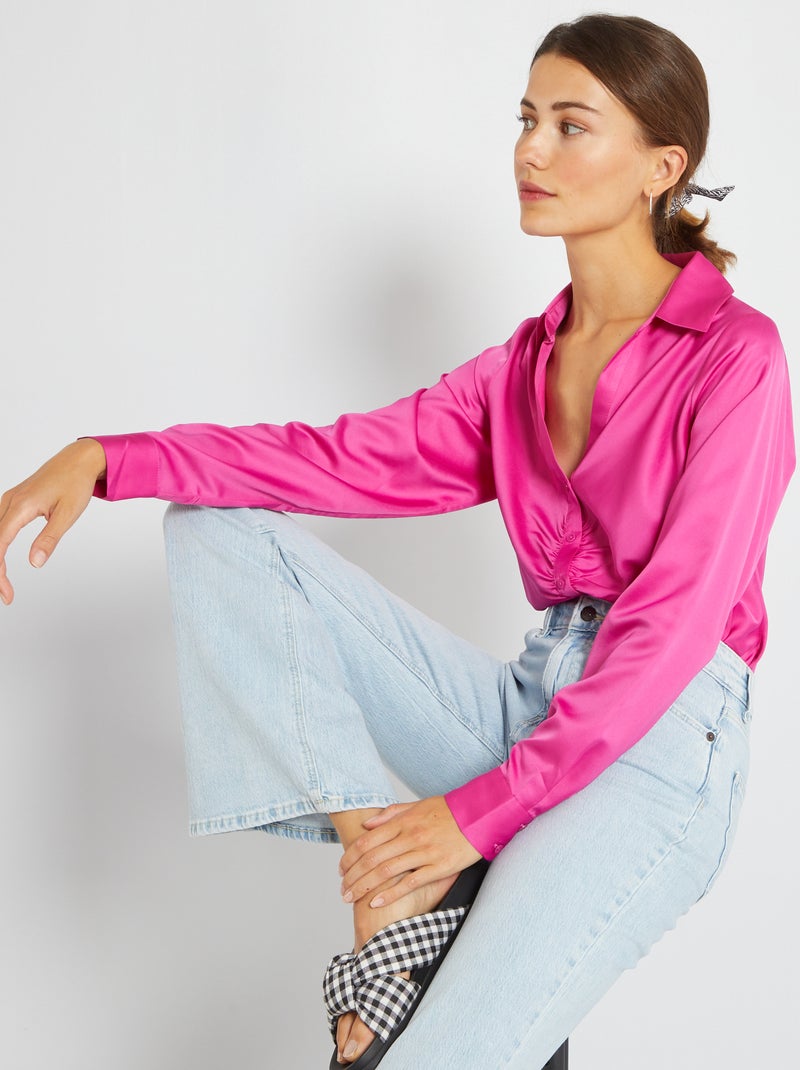 Camisa lisa com efeito acetinado Rosa - Kiabi