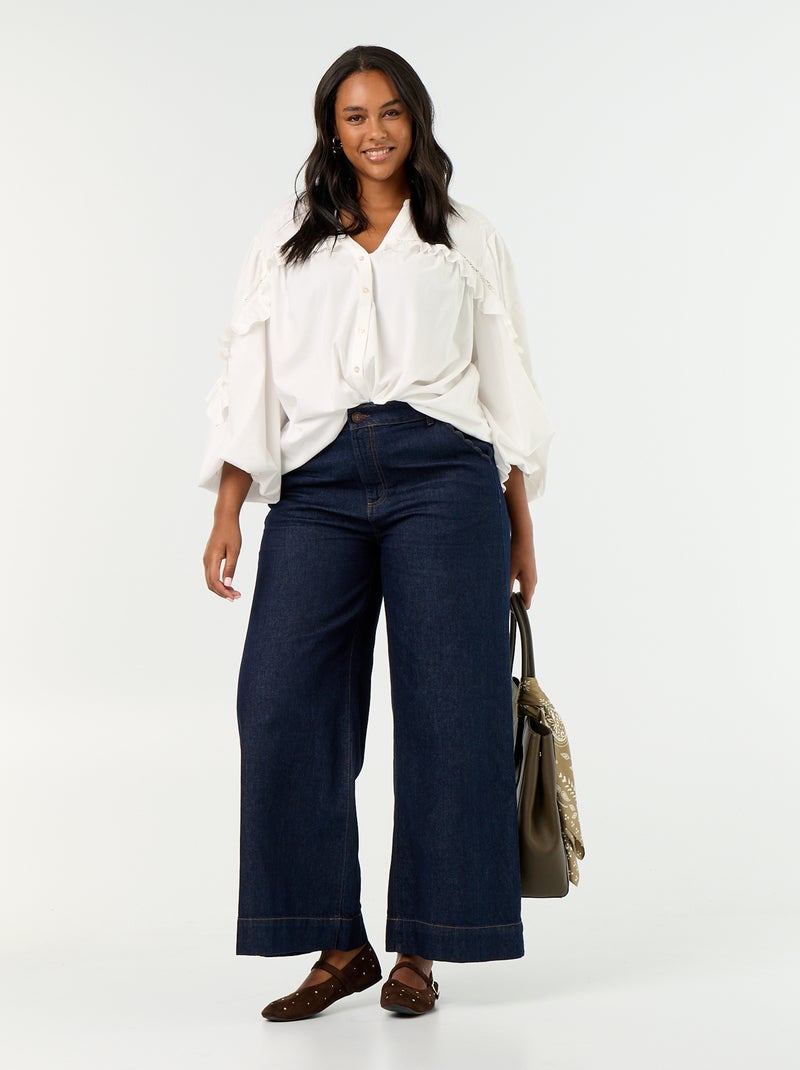 Camisa lisa com folhos Branco - Kiabi
