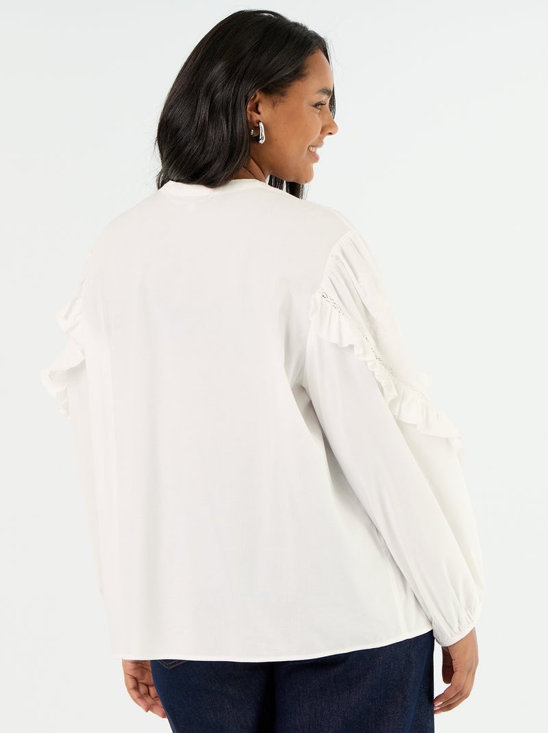 Camisa lisa com folhos Branco - Kiabi