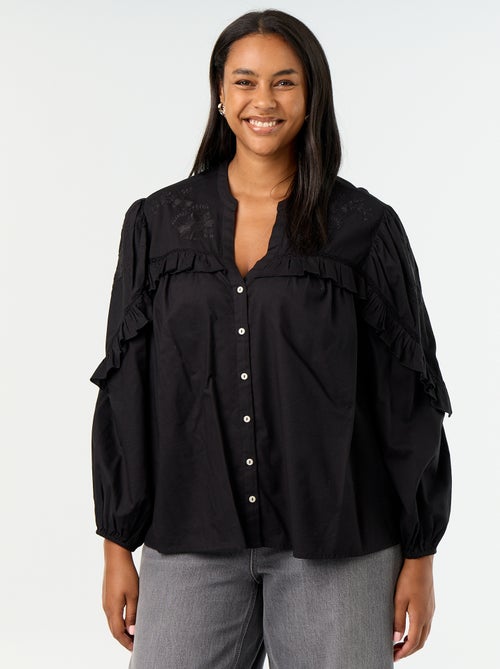 Camisa lisa com folhos - Kiabi Camisa lisa com folhos - Kiabi