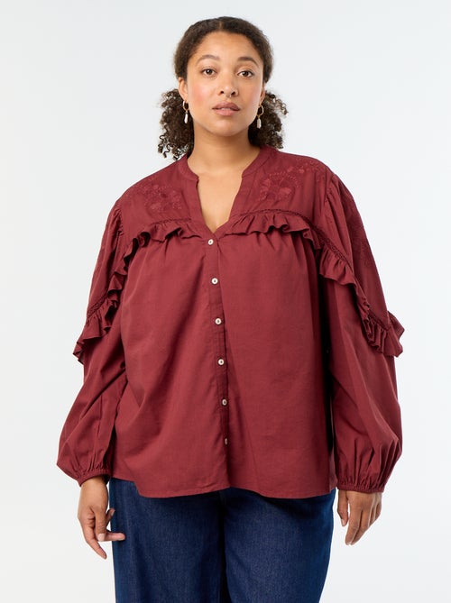 Camisa lisa com folhos - Kiabi Camisa lisa com folhos - Kiabi