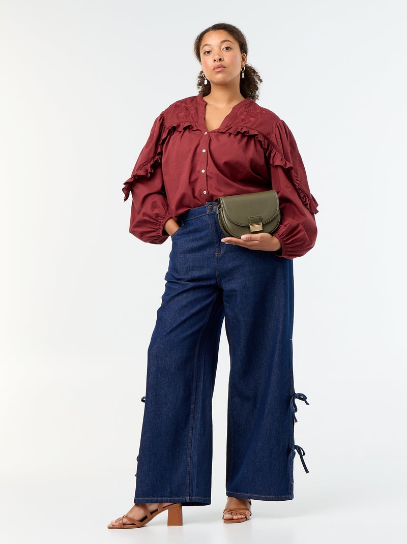 Camisa lisa com folhos Vermelho - Kiabi