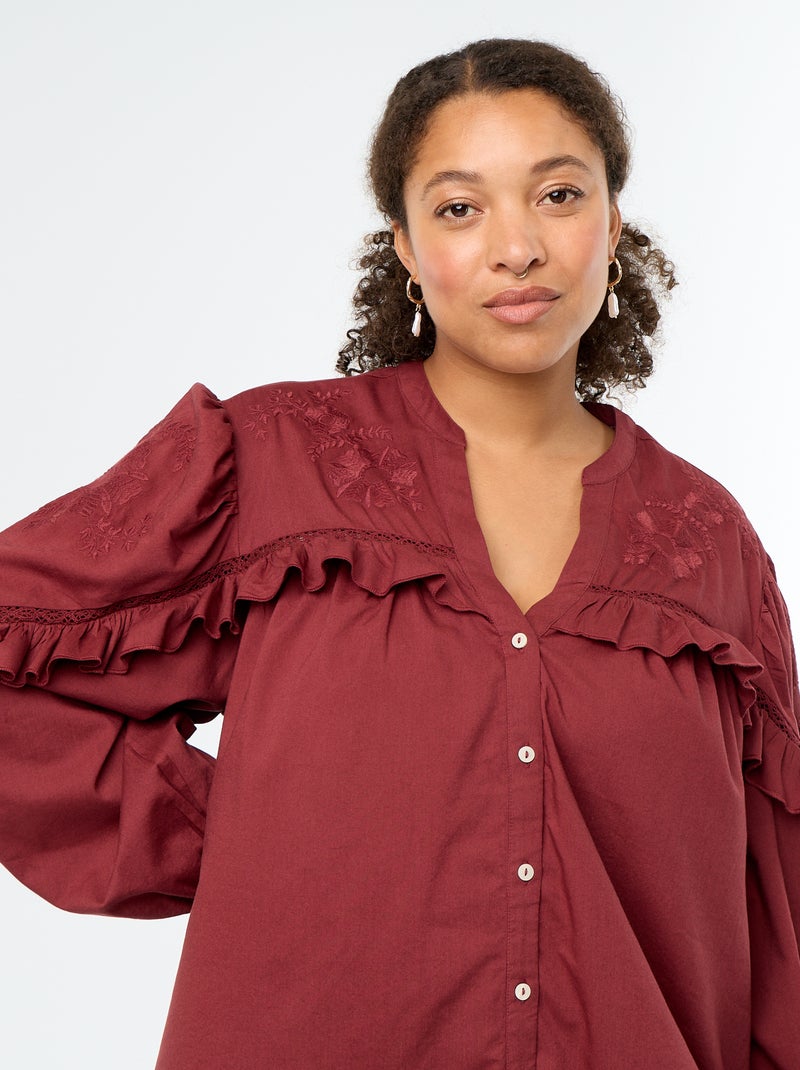 Camisa lisa com folhos Vermelho - Kiabi