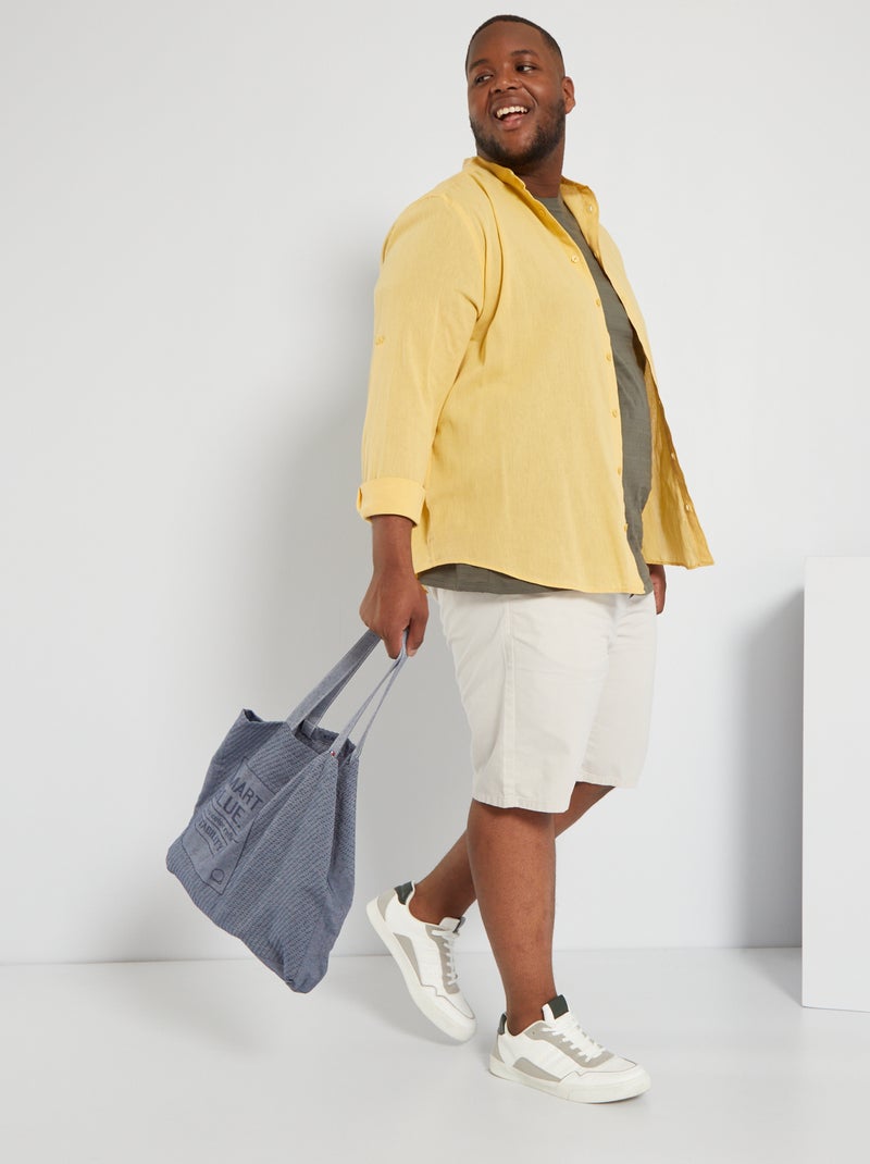 Camisa lisa com gola mao Amarelo - Kiabi