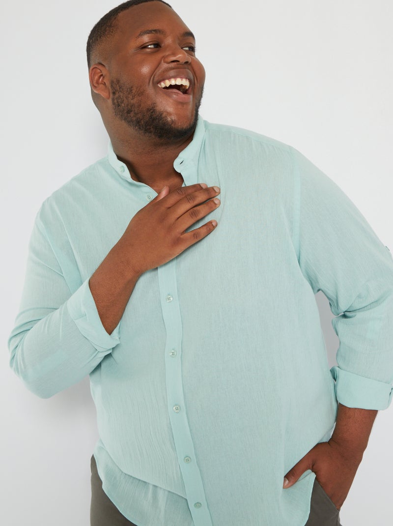 Camisa lisa com gola mao Azul - Kiabi