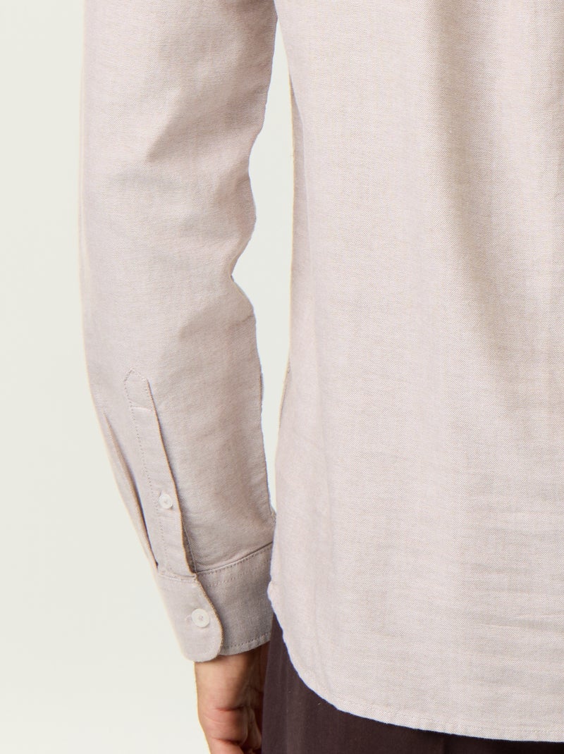 Camisa lisa com gola mao Bege - Kiabi
