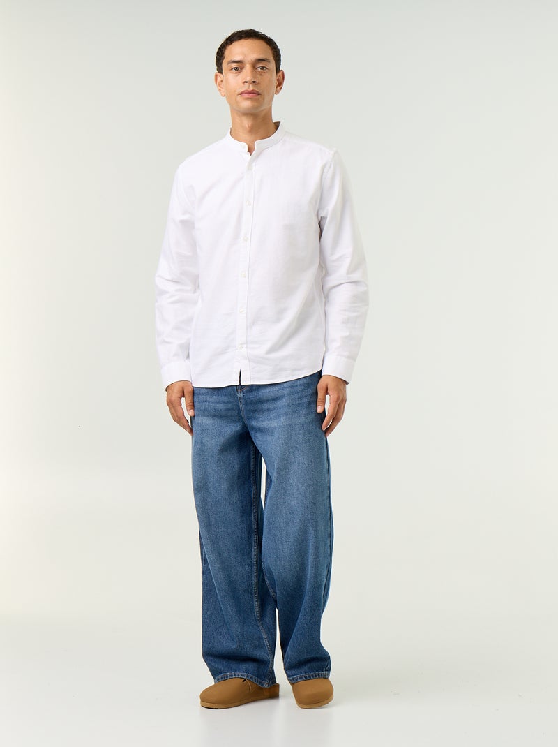 Camisa lisa com gola mao Branco - Kiabi