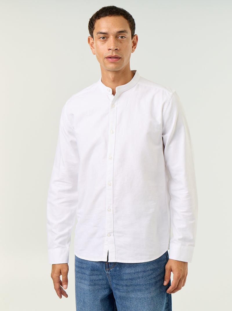 Camisa lisa com gola mao Branco - Kiabi