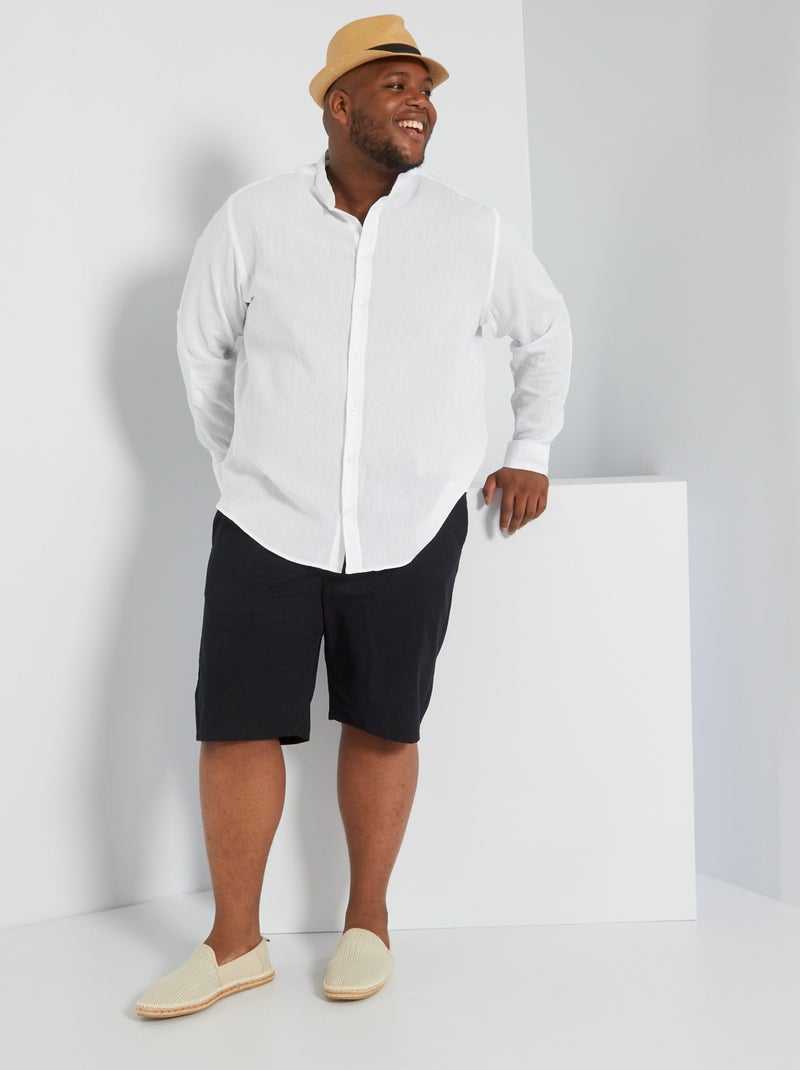 Camisa lisa com gola mao Branco - Kiabi