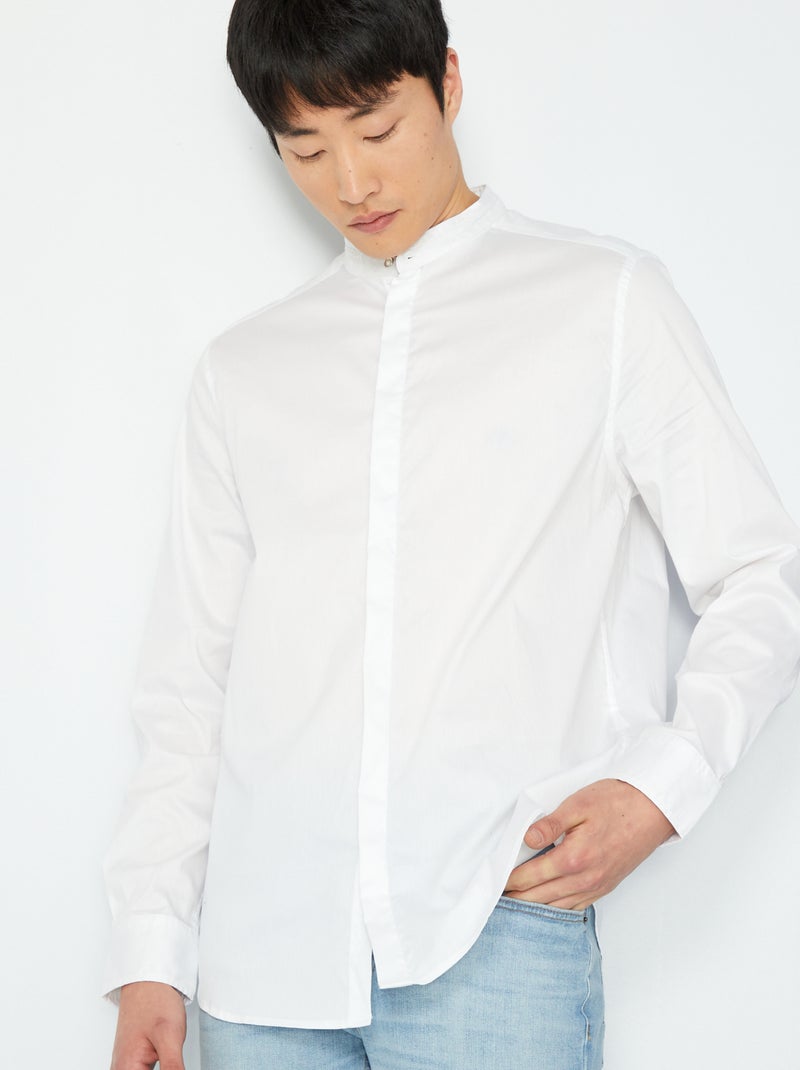 Camisa lisa com gola mao Branco - Kiabi