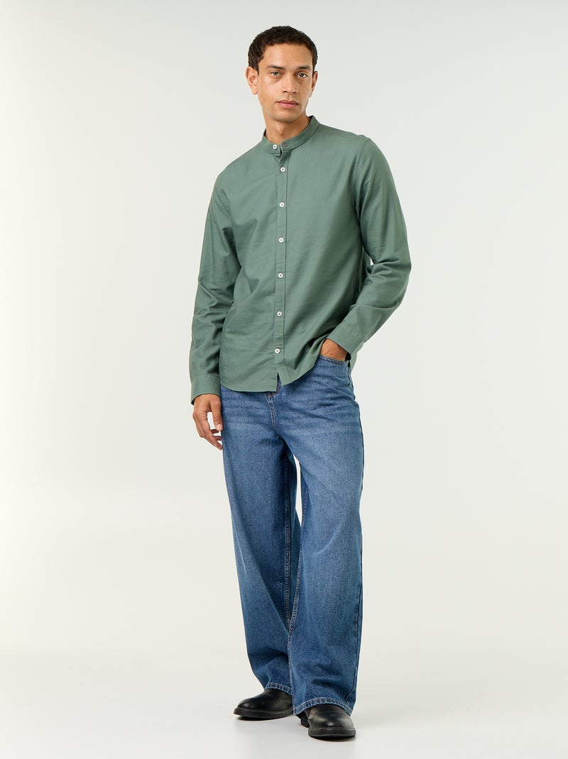 Camisa lisa com gola mao Verde - Kiabi