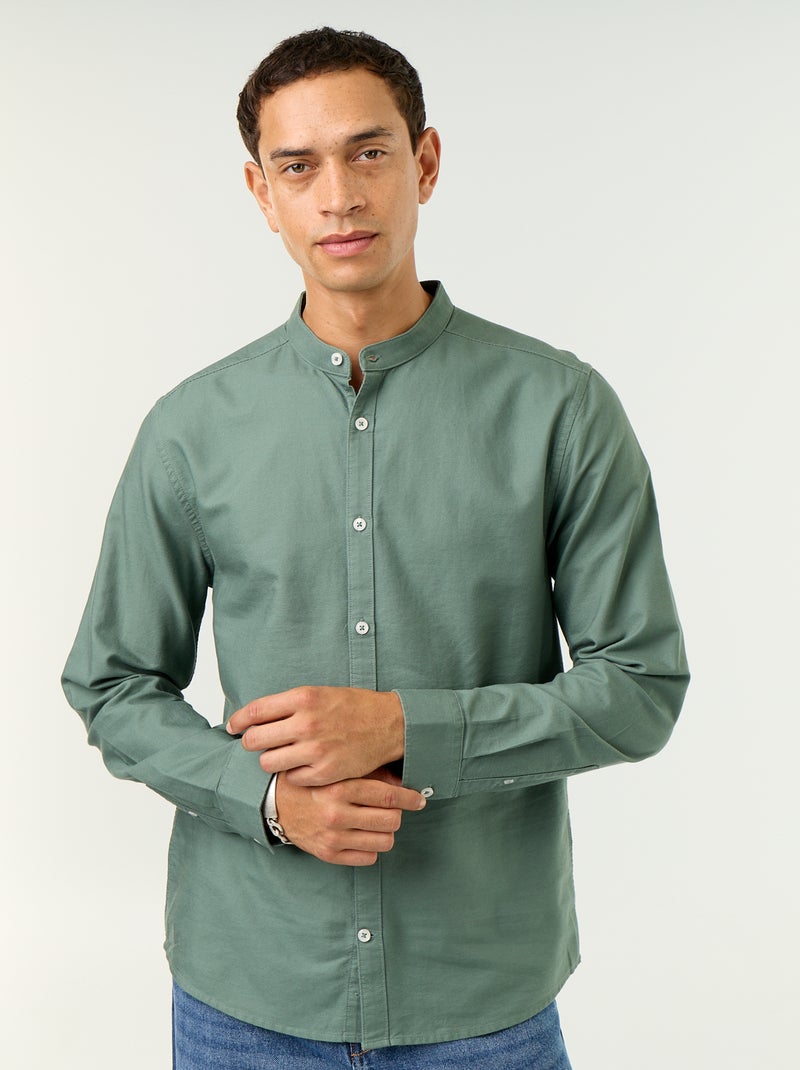 Camisa lisa com gola mao Verde - Kiabi