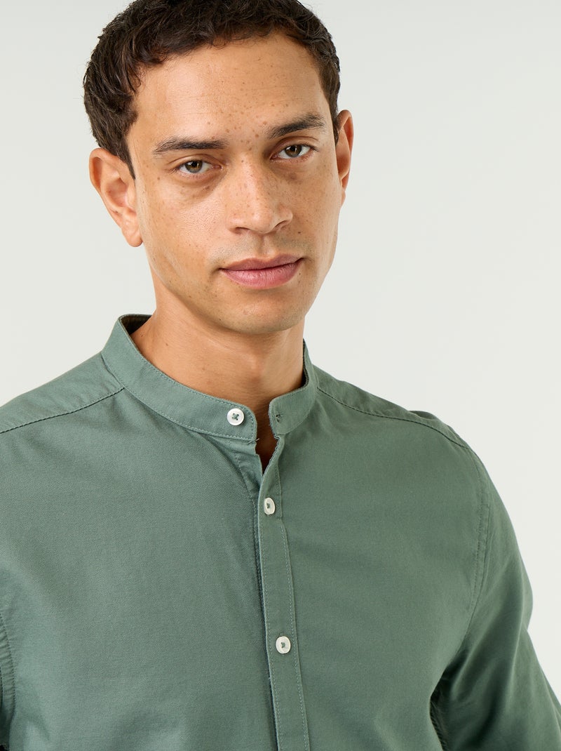 Camisa lisa com gola mao Verde - Kiabi