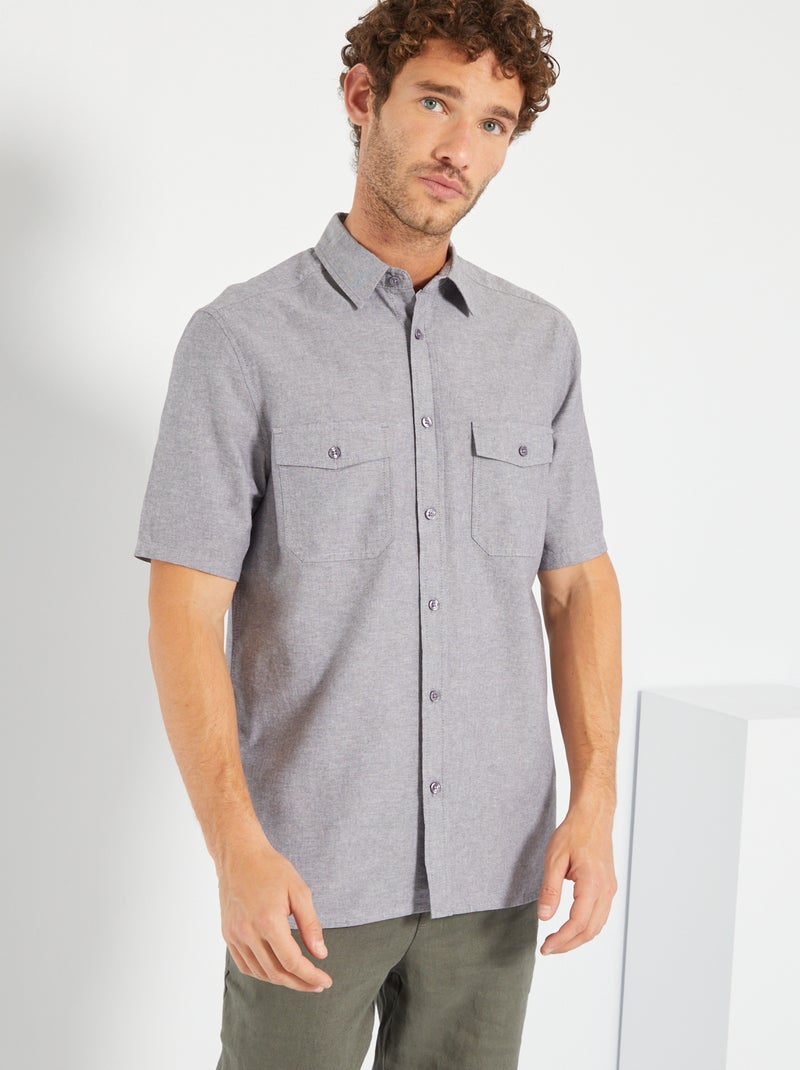 Camisa lisa de algodão Cinza - Kiabi