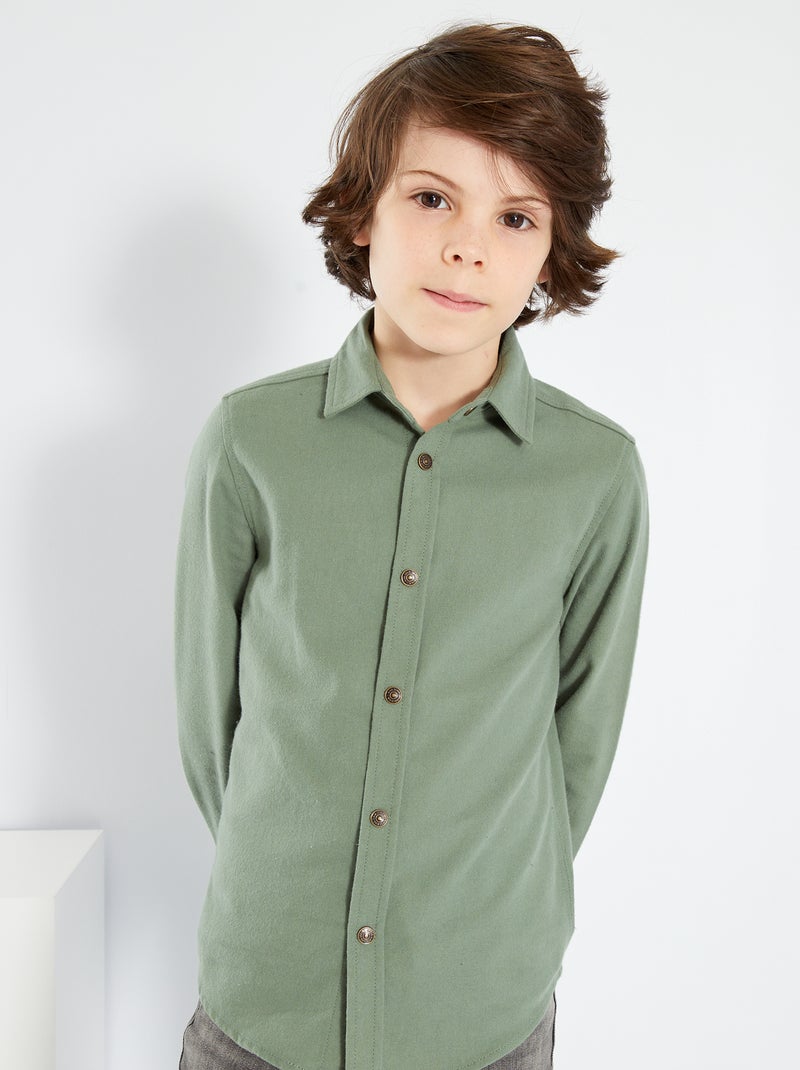 Camisa lisa de flanela VERDE - Kiabi
