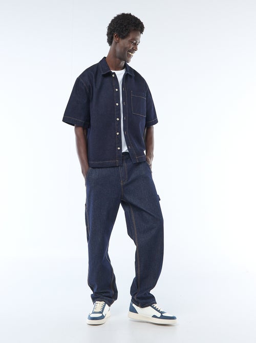 Camisa lisa de ganga de manga curta - Kiabi