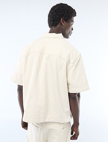 Camisa lisa de ganga de manga curta