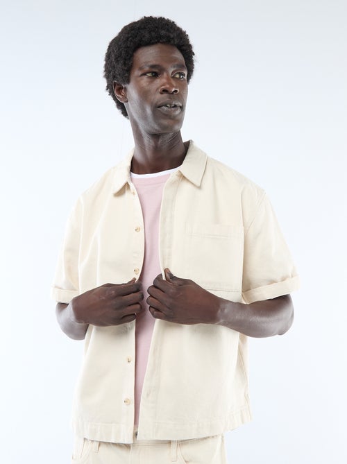 Camisa lisa de ganga de manga curta - Kiabi