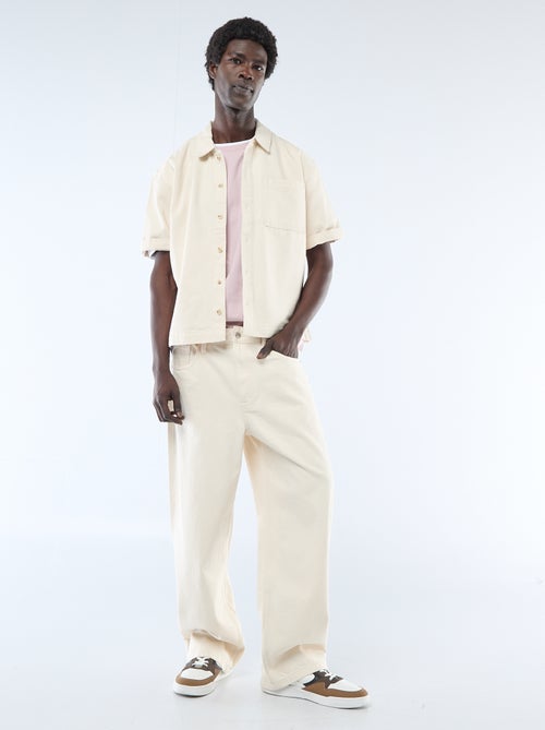 Camisa lisa de ganga de manga curta - Kiabi