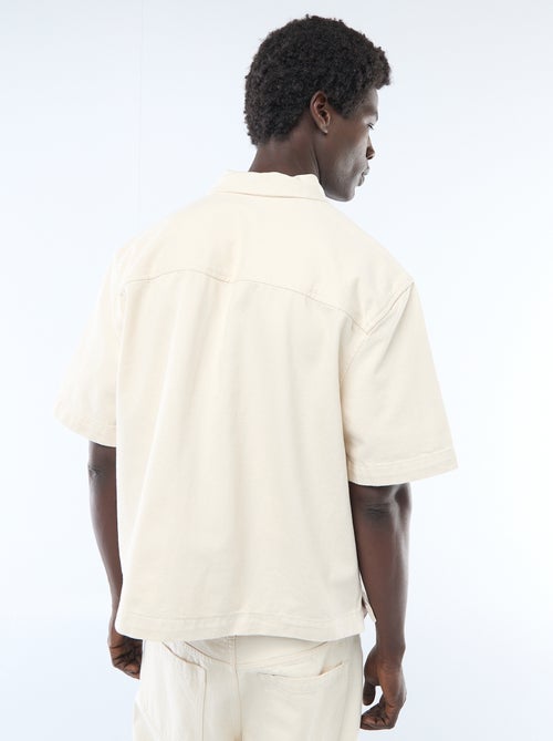 Camisa lisa de ganga de manga curta - Kiabi