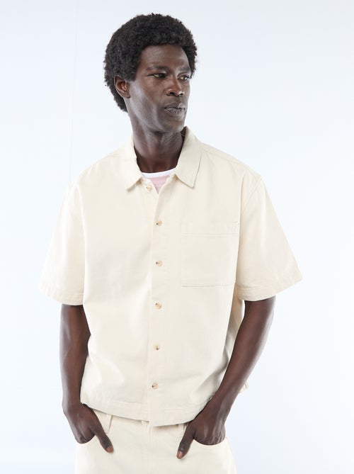 Camisa lisa de ganga de manga curta - Kiabi