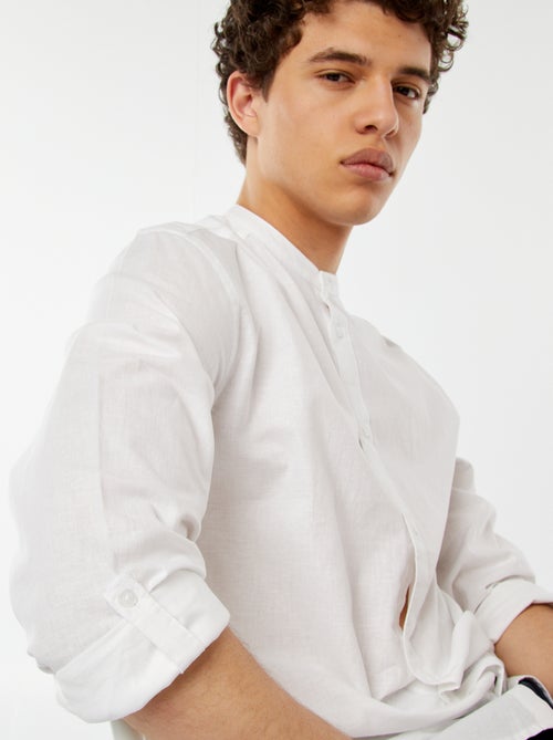 Camisa lisa de gola mao com mangas que podem ser dobradas - Kiabi