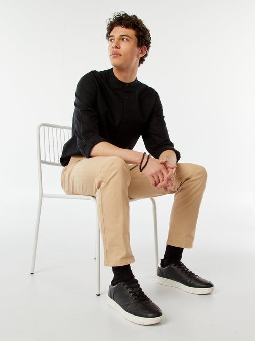 Camisa lisa de gola mao com mangas que podem ser dobradas - Kiabi