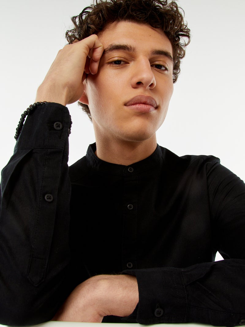 Camisa lisa de gola mao com mangas que podem ser dobradas Preto - Kiabi