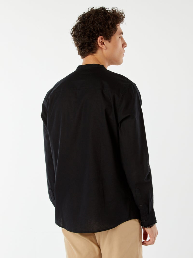 Camisa lisa de gola mao com mangas que podem ser dobradas Preto - Kiabi