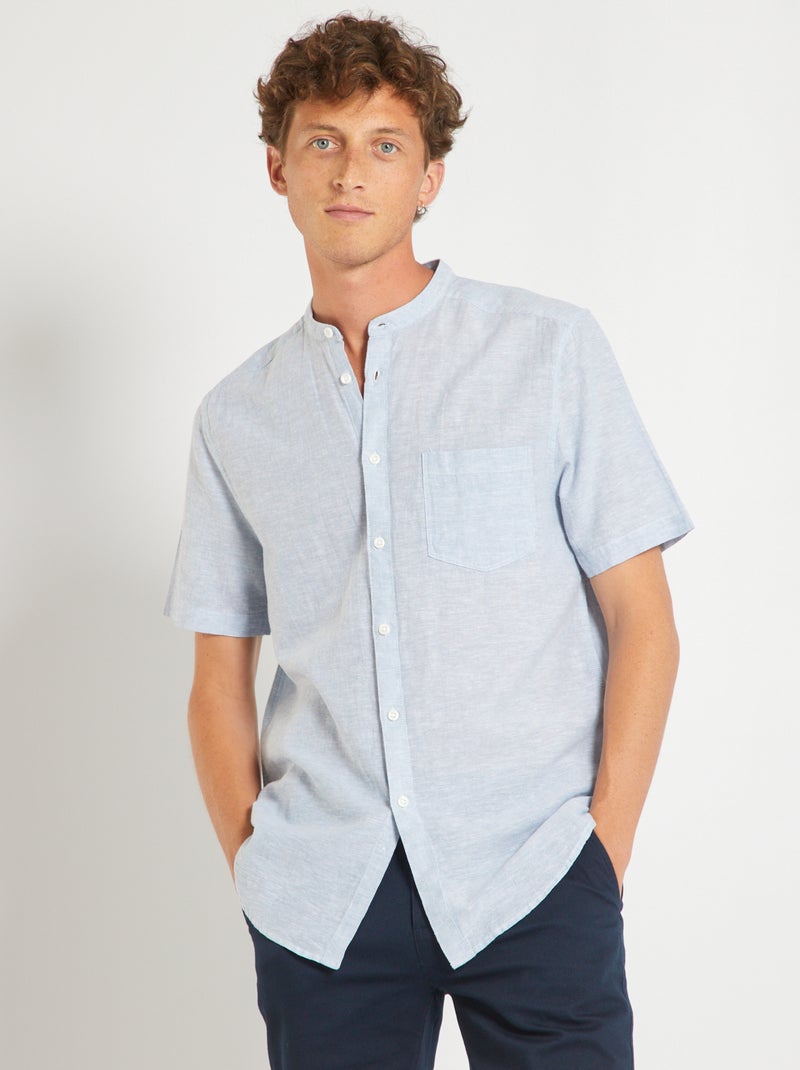 Camisa lisa de linho e algodão AZUL - Kiabi