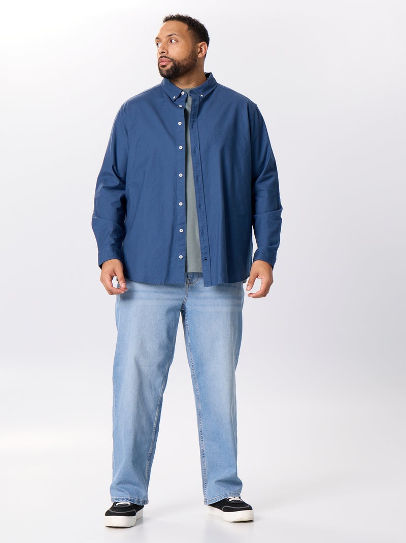 Camisa lisa de manga comprida Azul - Kiabi