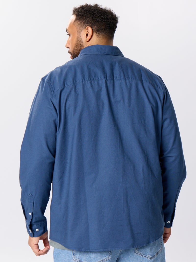 Camisa lisa de manga comprida Azul - Kiabi