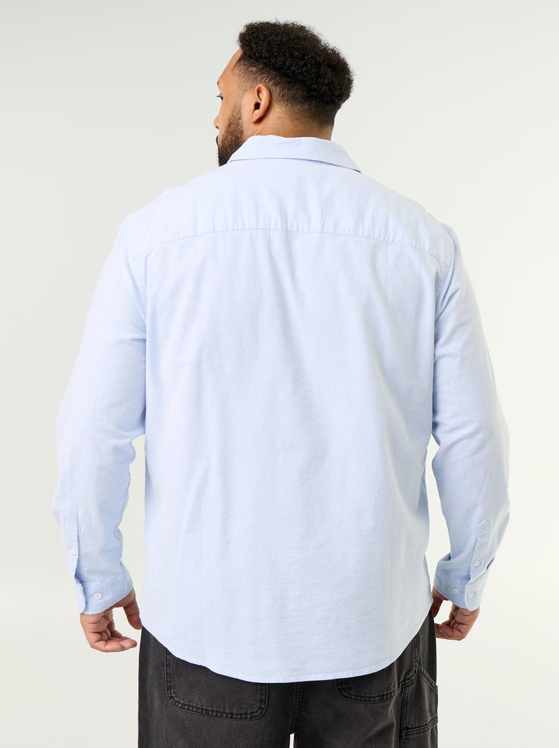 Camisa lisa de manga comprida Azul - Kiabi