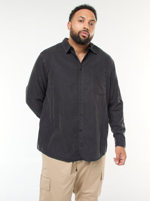 Camisa lisa de manga comprida em material suave - Kiabi