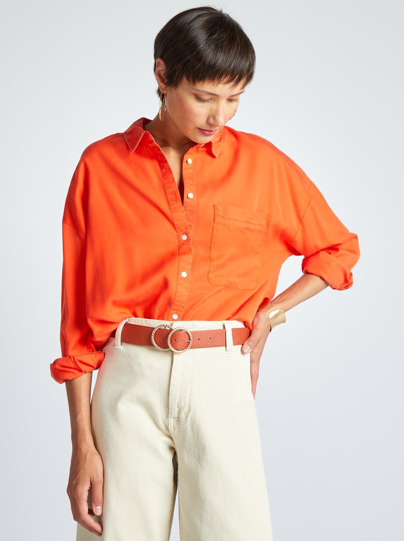 Camisa lisa de manga comprida Laranja - Kiabi