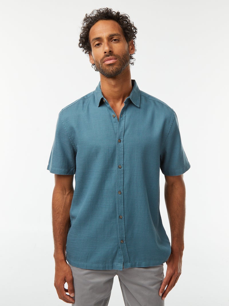 Camisa lisa de manga curta Azul - Kiabi