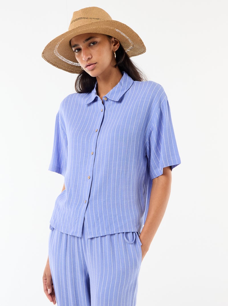 Camisa lisa de manga curta Azul - Kiabi
